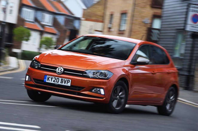 Used Volkswagen Polo 2018-present front cornering orange Used Volkswagen Polo 2018-present front cornering orange